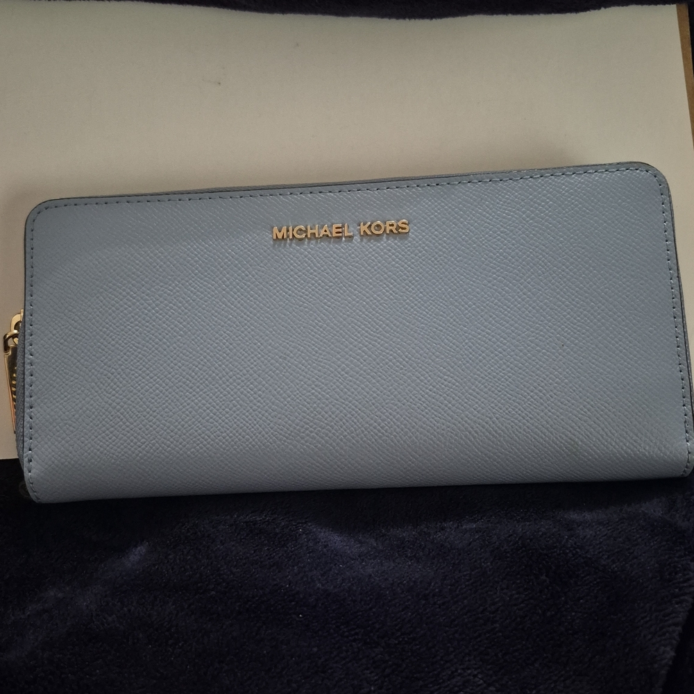 Michael Kors Sky Blue Wallet with Gold Accents